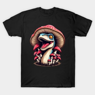 Funny Velociraptor Mushroom Hat Dinosaur Garden T-Shirt